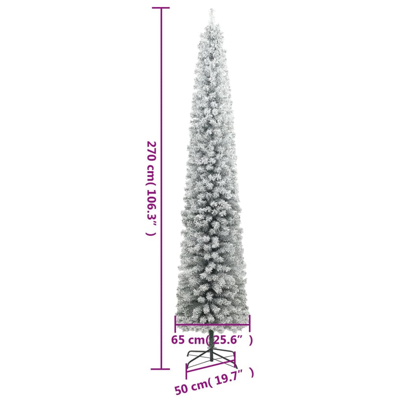 vidaXL vékony PVC műkarácsonyfa állvánnyal és hópelyhekkel 270 cm