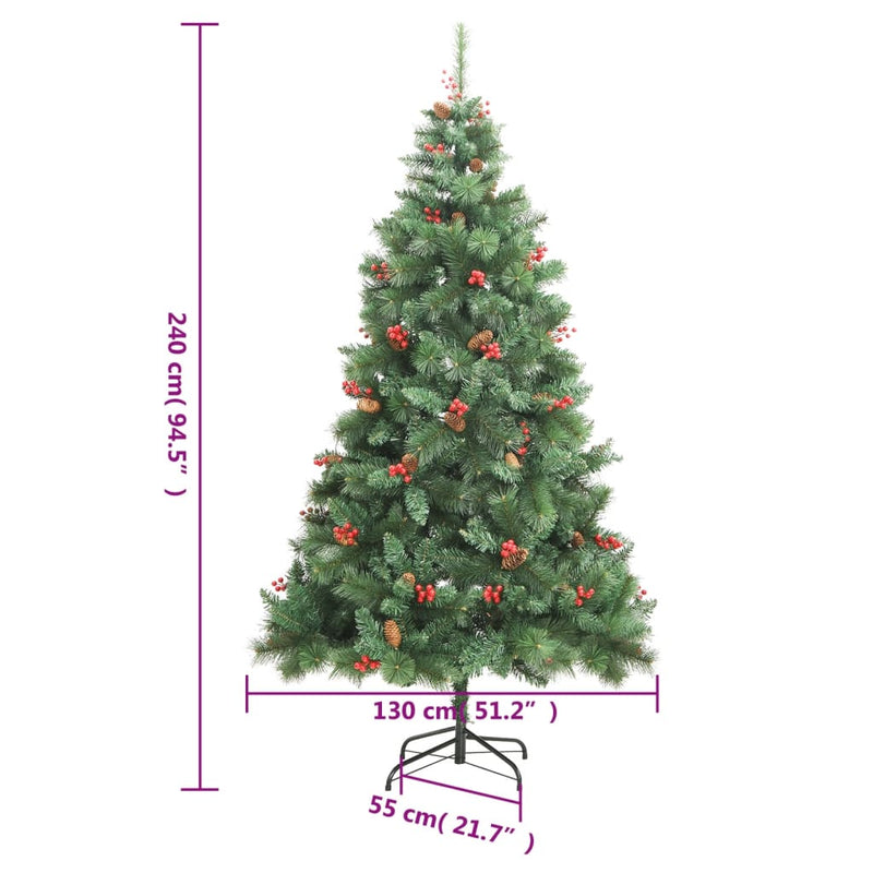 vidaXL csuklópántos műkarácsonyfa tobozokkal és bogyókkal 240 cm