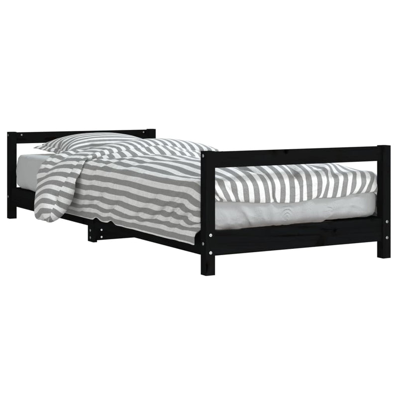 vidaXL fekete tömör fenyőfa gyerekágykeret 90 x 200 cm