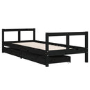 vidaXL fekete tömör fenyőfa gyerekágykeret fiókokkal 80 x 200 cm