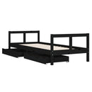 vidaXL fekete tömör fenyőfa gyerekágykeret fiókokkal 80 x 200 cm