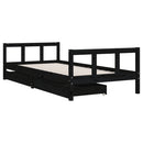 vidaXL fekete tömör fenyőfa gyerekágykeret fiókokkal 90 x 200 cm