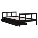 vidaXL fekete tömör fenyőfa gyerekágykeret fiókokkal 90 x 200 cm