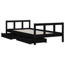 vidaXL fekete tömör fenyőfa gyerekágy keret fiókkal 90x190 cm