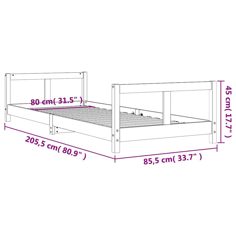 vidaXL tömör fenyőfa gyerekágykeret 80 x 200 cm