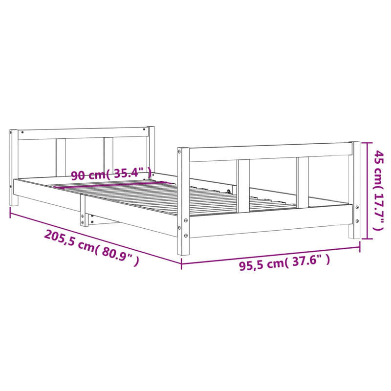 vidaXL fehér tömör fenyőfa gyerekágykeret 90 x 200 cm
