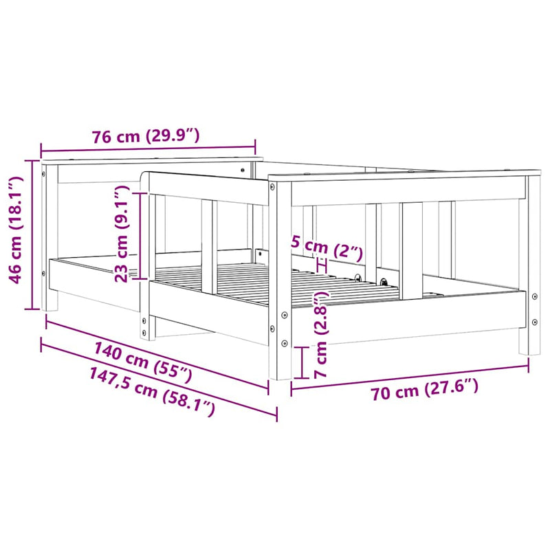 vidaXL fehér tömör fenyőfa gyerekágykeret 70 x 140 cm