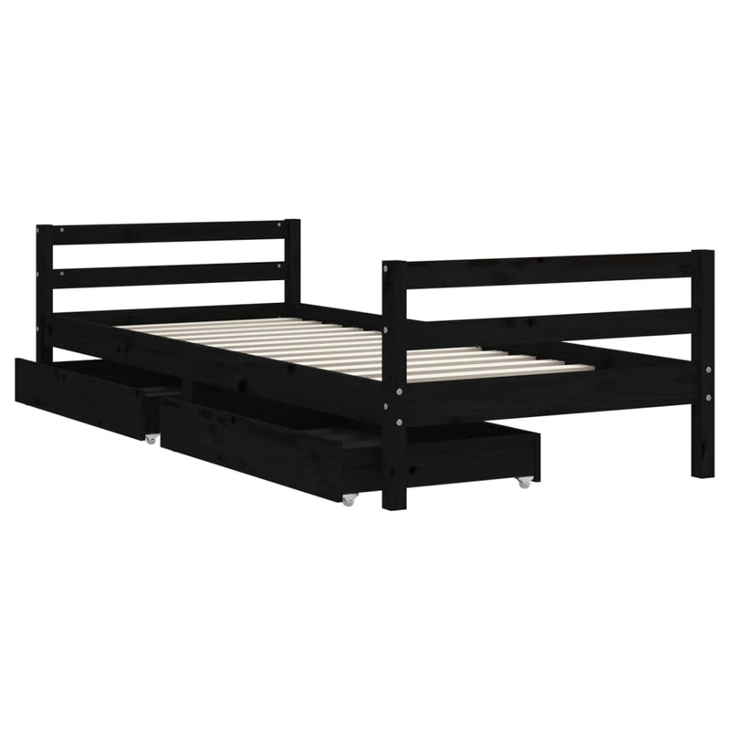 vidaXL fekete tömör fenyőfa gyerekágykeret fiókokkal 80 x 200 cm