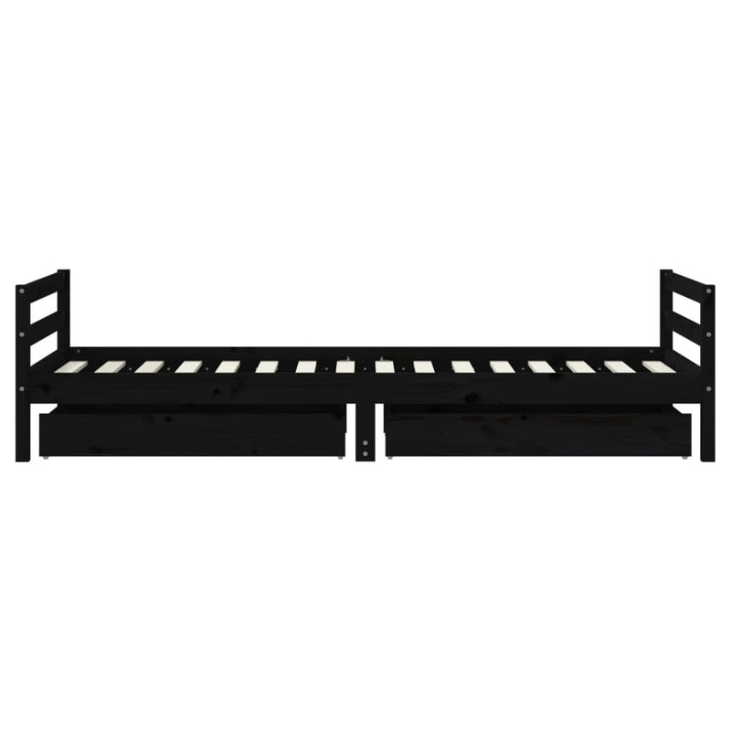 vidaXL fekete tömör fenyőfa gyerekágykeret fiókokkal 80 x 200 cm