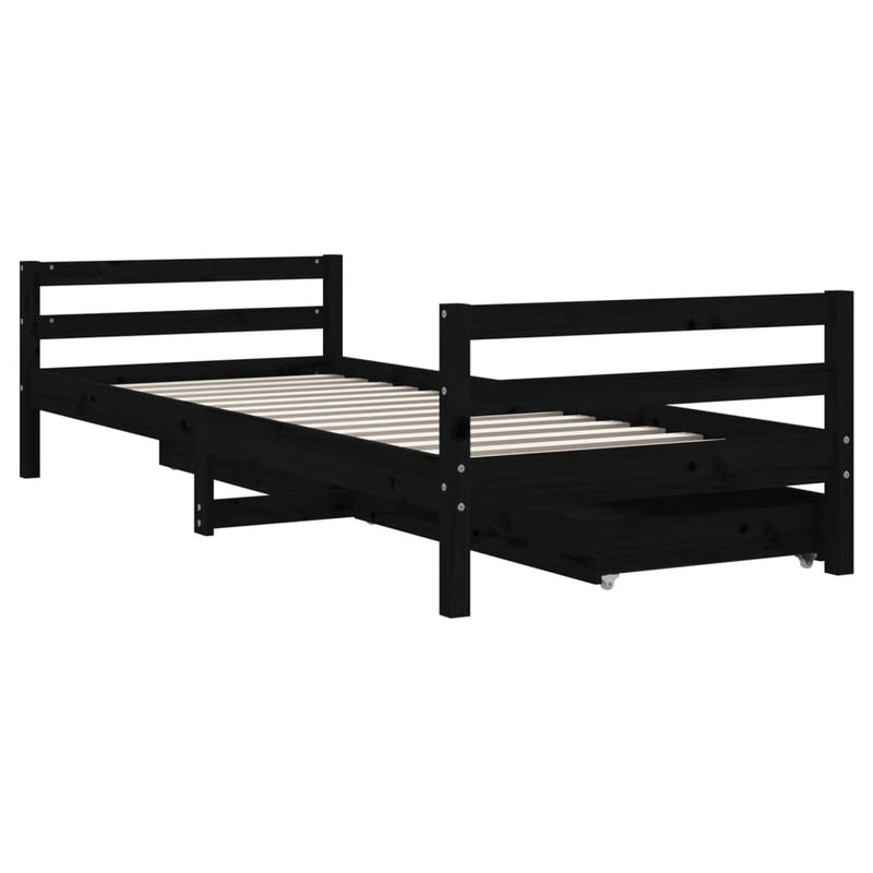 vidaXL fekete tömör fenyőfa gyerekágykeret fiókokkal 80 x 200 cm