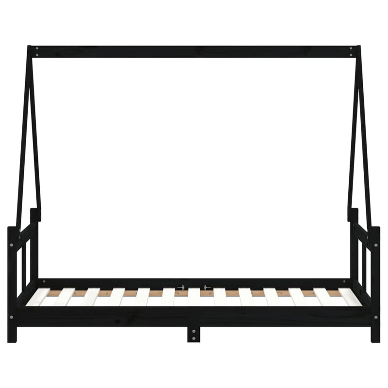 vidaXL fekete tömör fenyőfa gyerekágykeret 80 x 160 cm