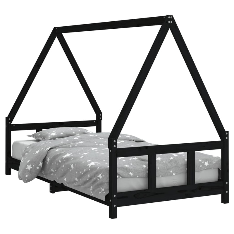 vidaXL fekete tömör fenyőfa gyerekágykeret 90 x 190 cm