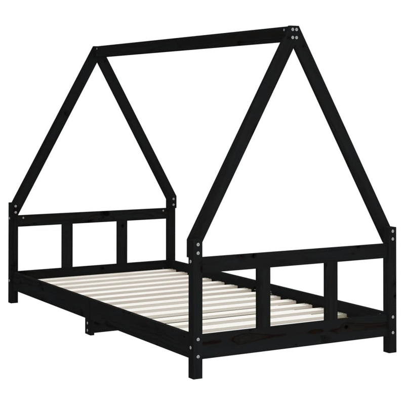 vidaXL fekete tömör fenyőfa gyerekágykeret 90 x 190 cm