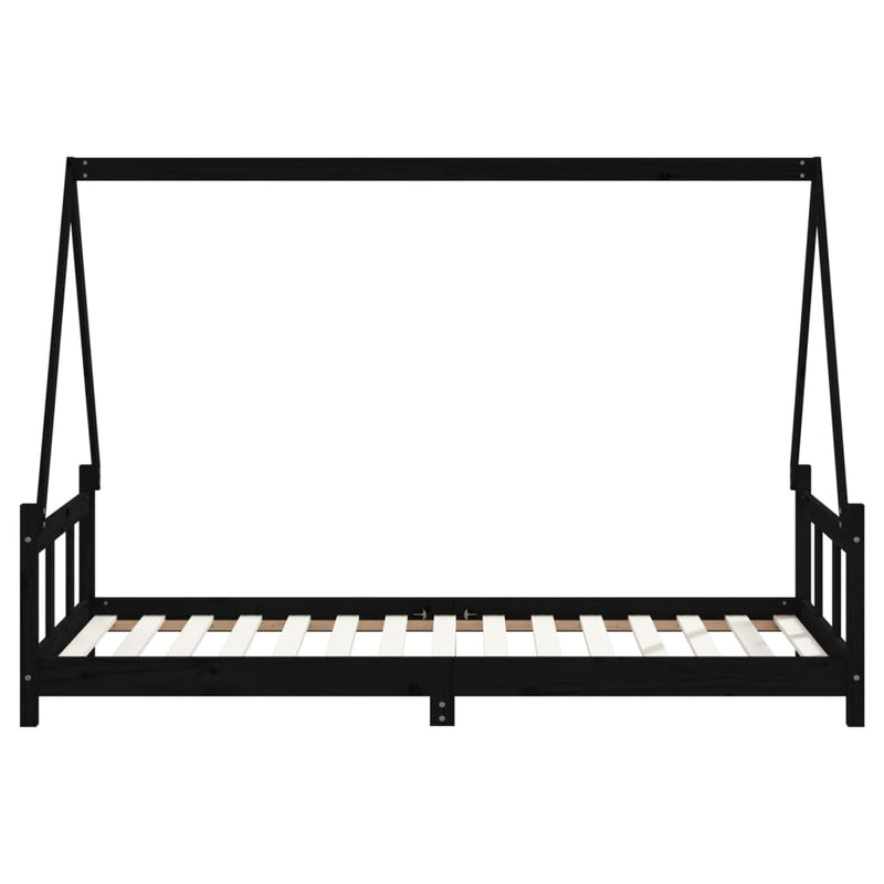 vidaXL fekete tömör fenyőfa gyerekágykeret 90 x 190 cm