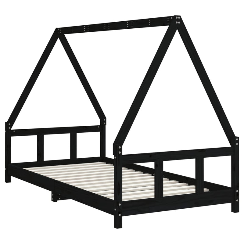 vidaXL fekete tömör fenyőfa gyerekágykeret 90 x 190 cm