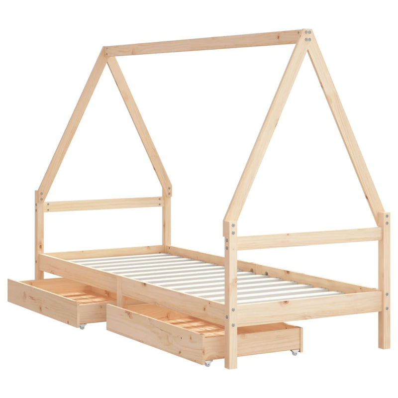 vidaXL tömör fenyőfa gyerekágykeret fiókokkal 90 x 200 cm