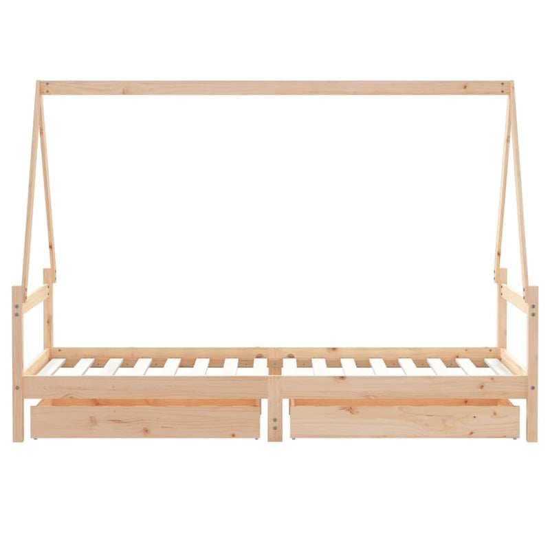 vidaXL tömör fenyőfa gyerekágykeret fiókokkal 90 x 200 cm