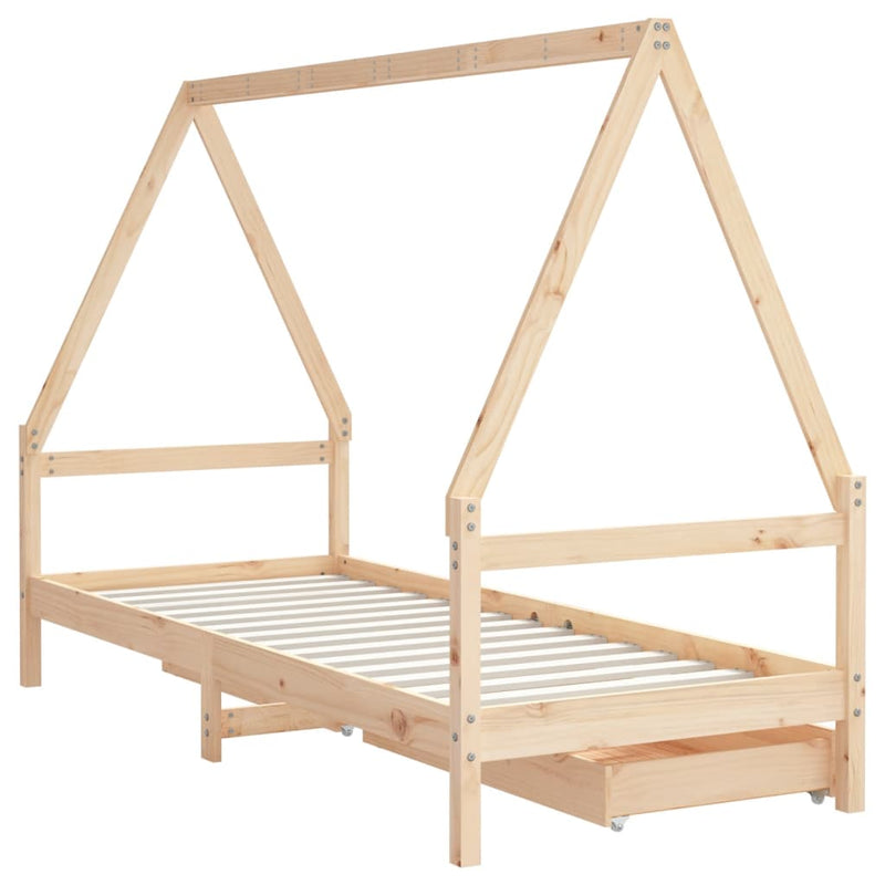 vidaXL tömör fenyőfa gyerekágykeret fiókokkal 90 x 200 cm