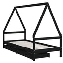 vidaXL fekete tömör fenyőfa gyerekágykeret fiókokkal 90 x 200 cm