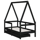 vidaXL fekete tömör fenyőfa gyerekágykeret fiókokkal 70 x 140 cm