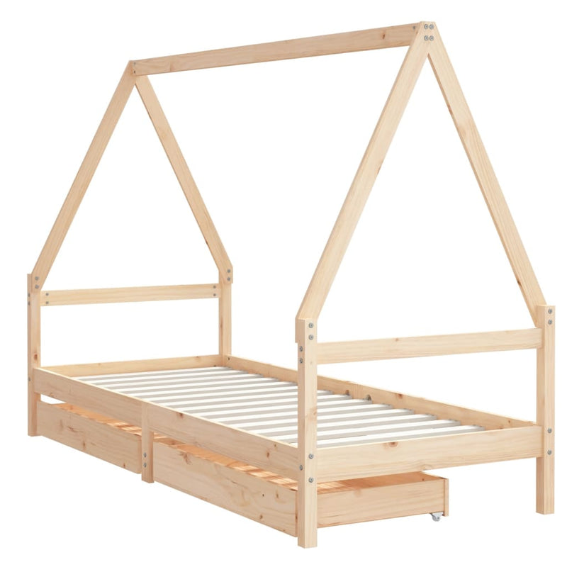 vidaXL tömör fenyőfa gyerekágy keret fiókkal 90x190 cm