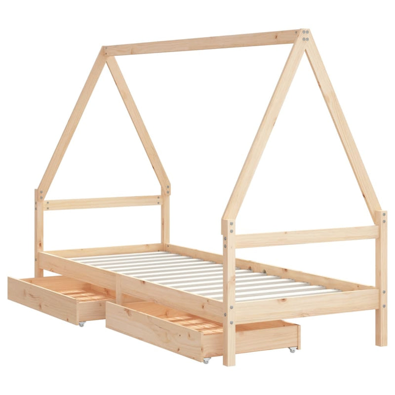 vidaXL tömör fenyőfa gyerekágy keret fiókkal 90x190 cm