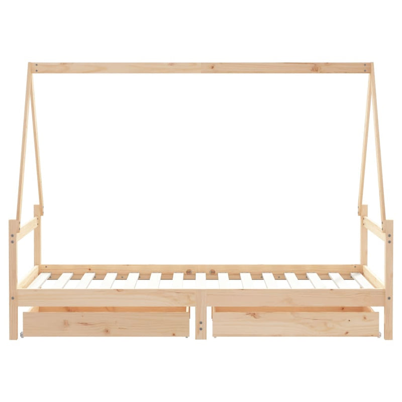 vidaXL tömör fenyőfa gyerekágy keret fiókkal 90x190 cm