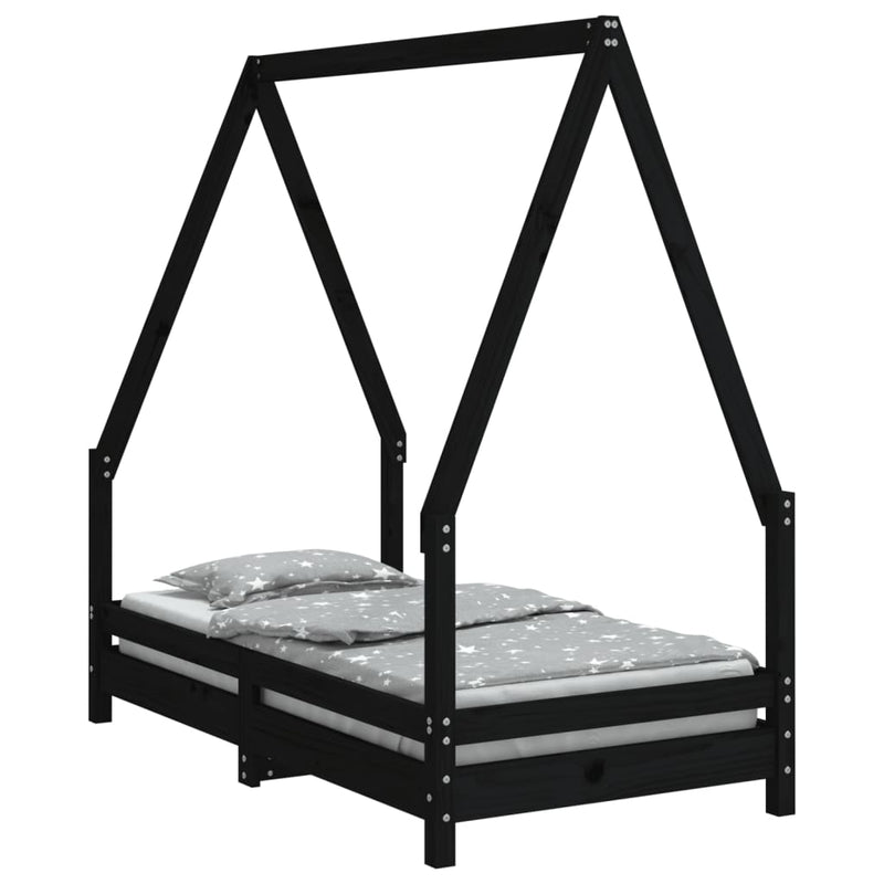 vidaXL fekete tömör fenyőfa gyerekágykeret 70 x 140 cm
