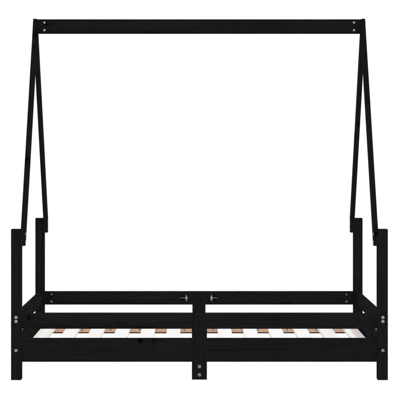vidaXL fekete tömör fenyőfa gyerekágykeret 70 x 140 cm