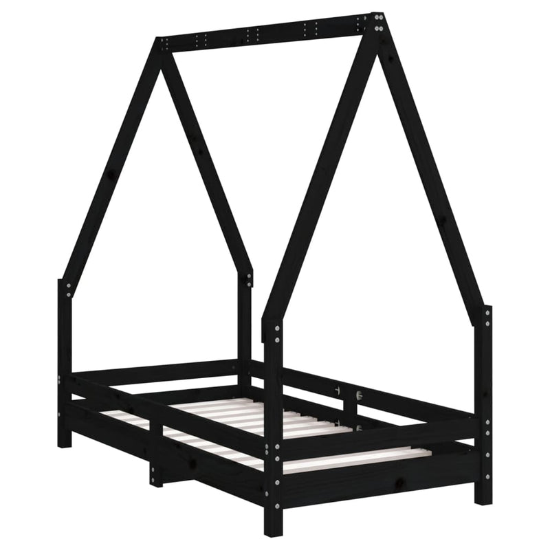 vidaXL fekete tömör fenyőfa gyerekágykeret 70 x 140 cm