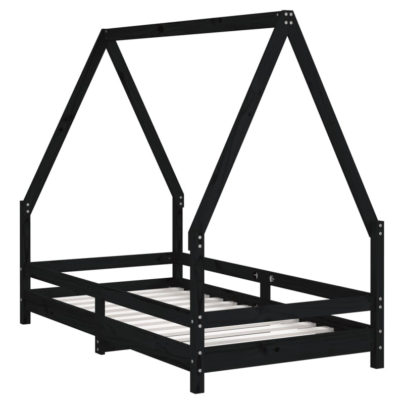 vidaXL fekete tömör fenyőfa gyerekágykeret 80 x 160 cm