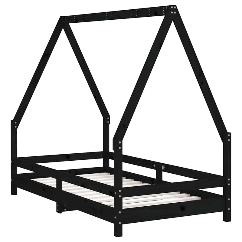 vidaXL fekete tömör fenyőfa gyerekágykeret 80 x 160 cm
