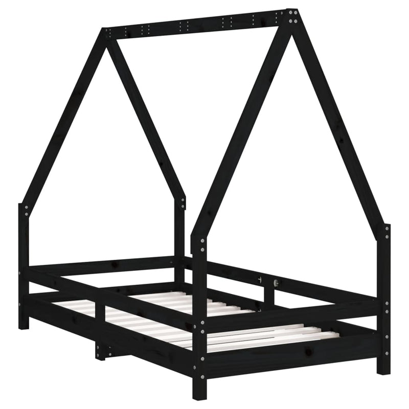 vidaXL fekete tömör fenyőfa gyerekágykeret 80 x 160 cm
