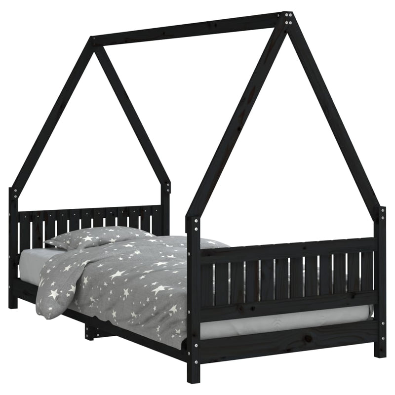 vidaXL fekete tömör fenyőfa gyerekágykeret 90 x 190 cm