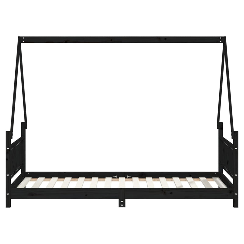 vidaXL fekete tömör fenyőfa gyerekágykeret 90 x 190 cm