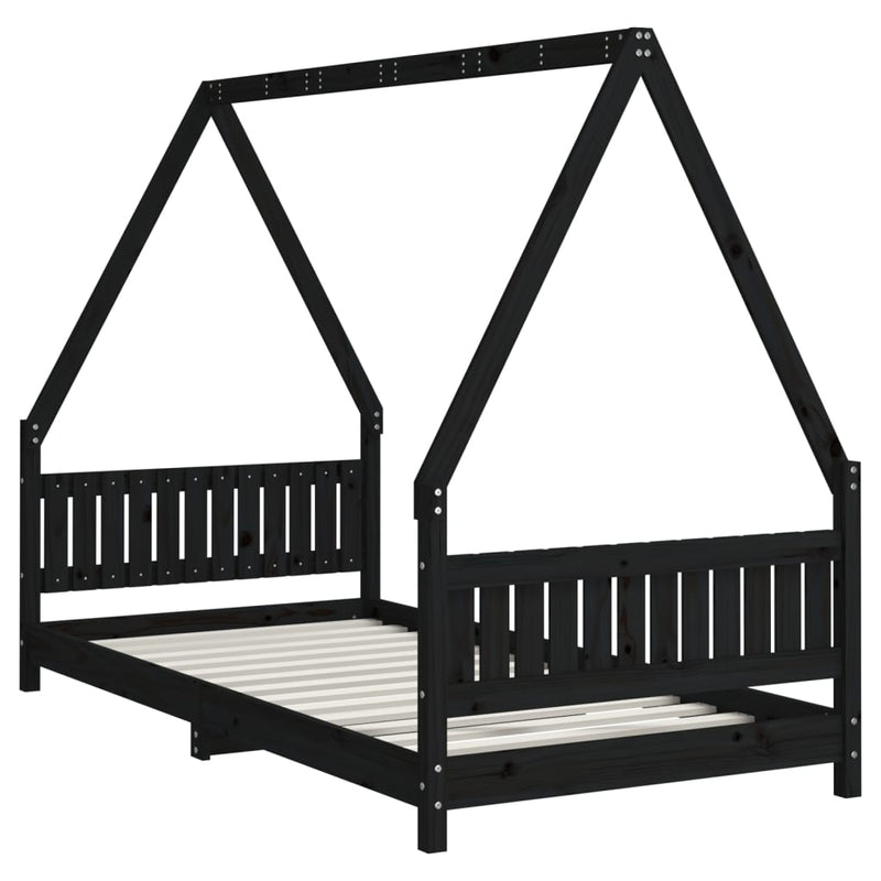 vidaXL fekete tömör fenyőfa gyerekágykeret 90 x 190 cm