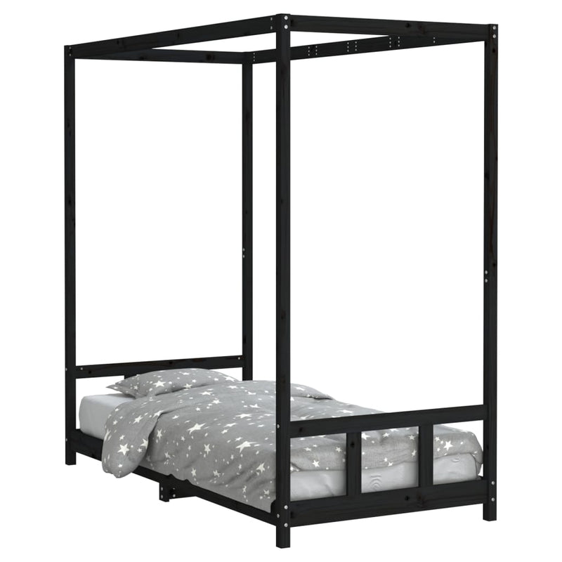vidaXL fekete tömör fenyőfa gyerekágykeret 90 x 190 cm