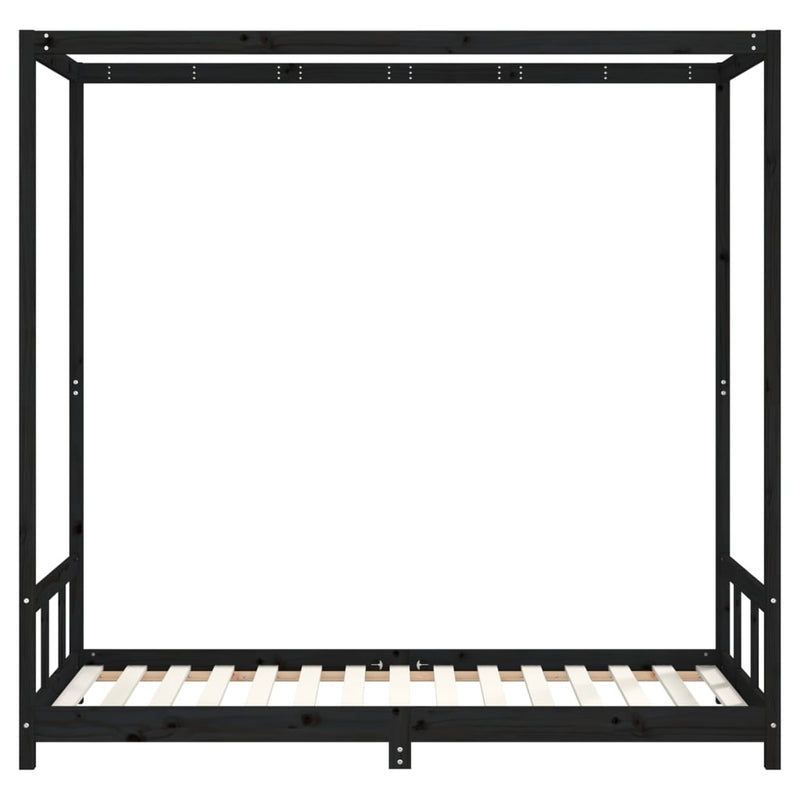 vidaXL fekete tömör fenyőfa gyerekágykeret 90 x 190 cm
