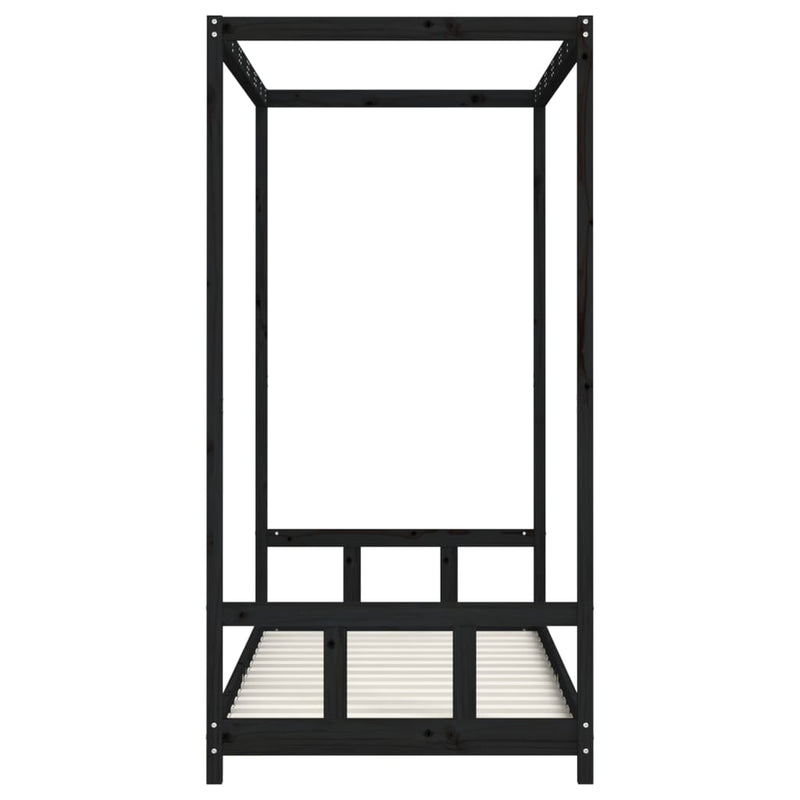 vidaXL fekete tömör fenyőfa gyerekágykeret 90 x 190 cm