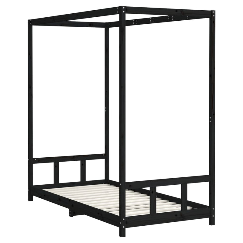 vidaXL fekete tömör fenyőfa gyerekágykeret 90 x 190 cm