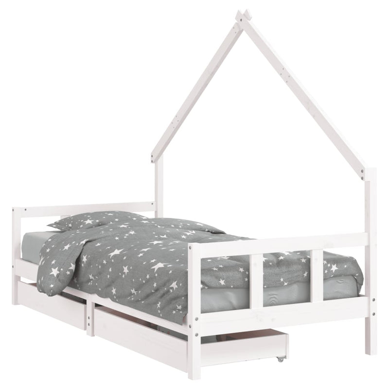 vidaXL fehér tömör fenyőfa gyerekágy keret fiókkal 90x190 cm