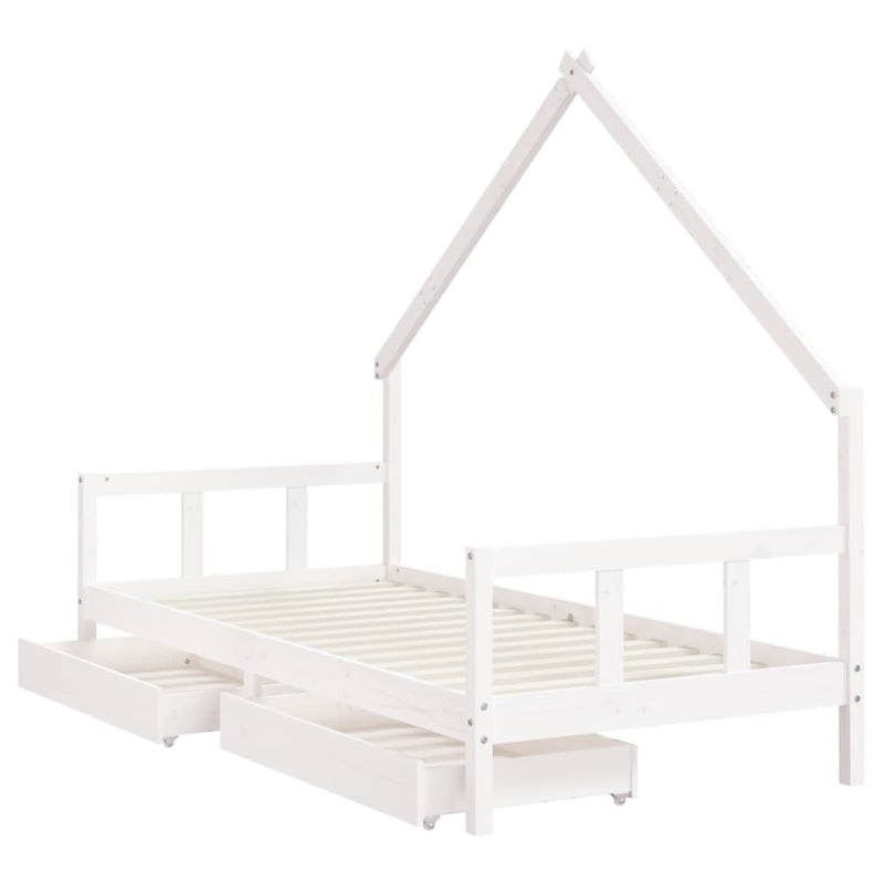 vidaXL fehér tömör fenyőfa gyerekágy keret fiókkal 90x190 cm