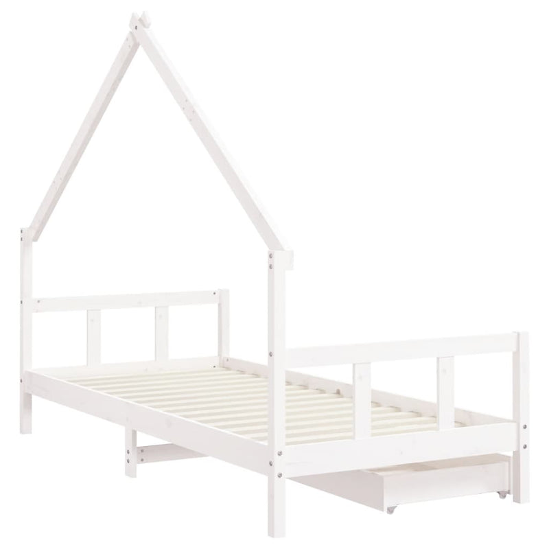 vidaXL fehér tömör fenyőfa gyerekágy keret fiókkal 90x190 cm