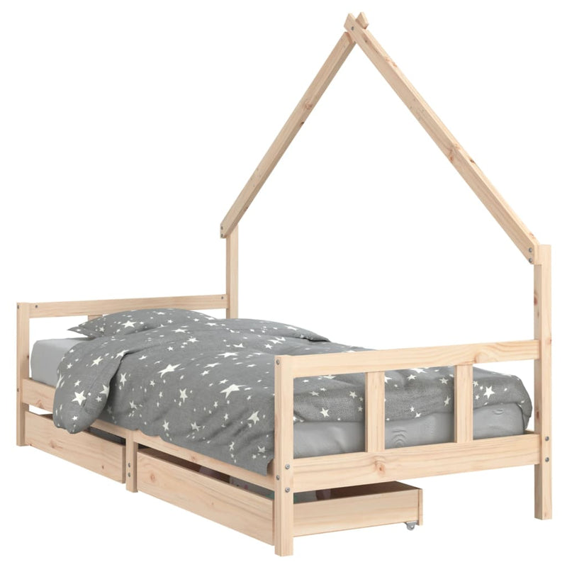 vidaXL tömör fenyőfa gyerekágykeret fiókokkal 90 x 200 cm