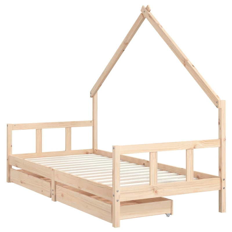 vidaXL tömör fenyőfa gyerekágykeret fiókokkal 90 x 200 cm