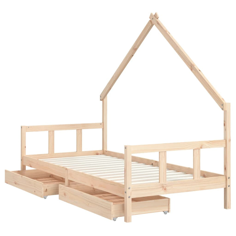 vidaXL tömör fenyőfa gyerekágykeret fiókokkal 90 x 200 cm