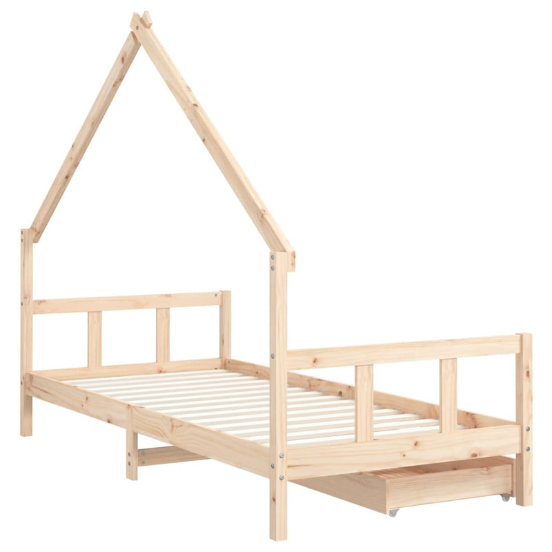 vidaXL tömör fenyőfa gyerekágykeret fiókokkal 90 x 200 cm