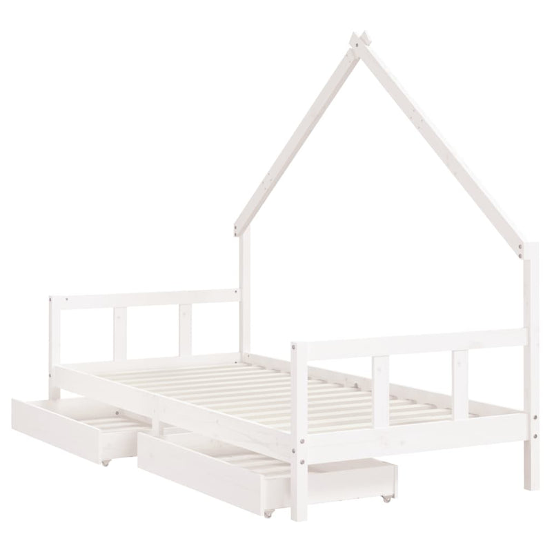 vidaXL fehér tömör fenyőfa gyerekágykeret fiókokkal 90x200cm