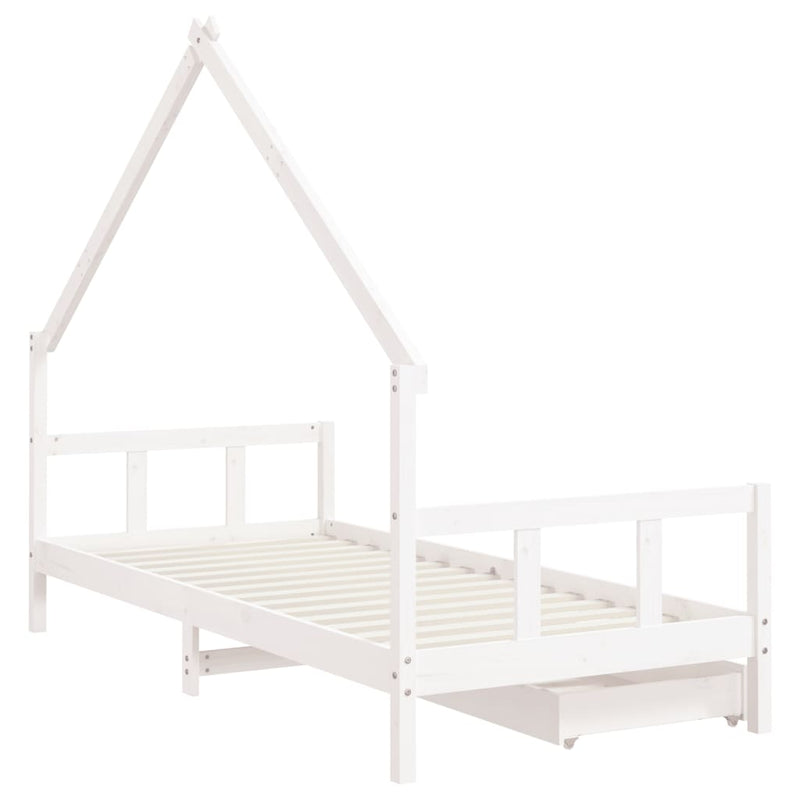 vidaXL fehér tömör fenyőfa gyerekágykeret fiókokkal 90x200cm