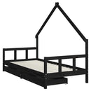 vidaXL fekete tömör fenyőfa gyerekágykeret fiókokkal 90 x 200 cm